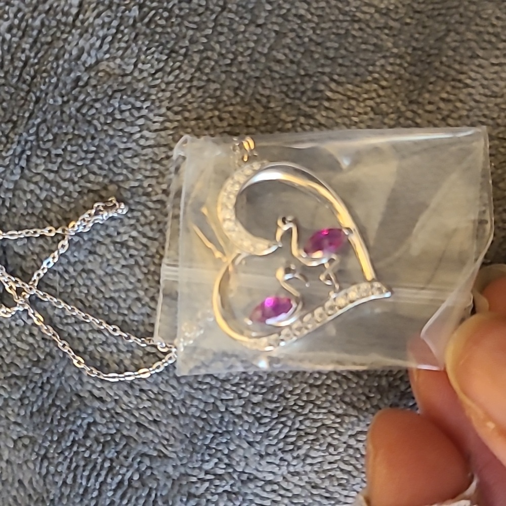 Silver Heart Pendant Necklace with Pink Accents